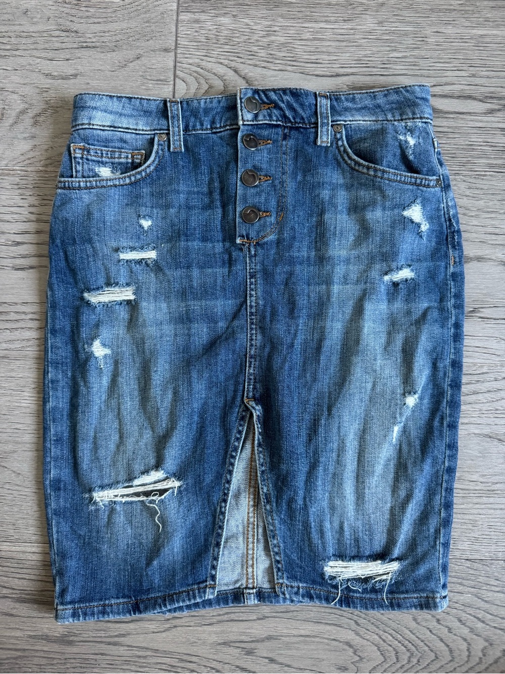 Distressed Blue Denim Women’s Jean Skirt